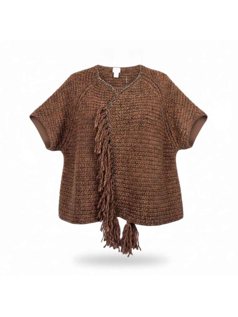 Chicos Womens Multicolor Fringe Poncho V-Neck Chain Accent Size 3